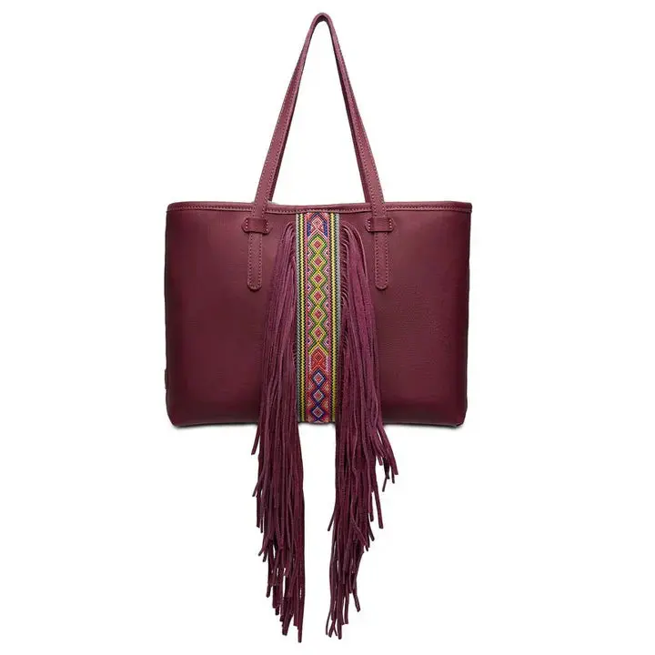 Consuela Plum Breezy Fringe Tote Bag 1