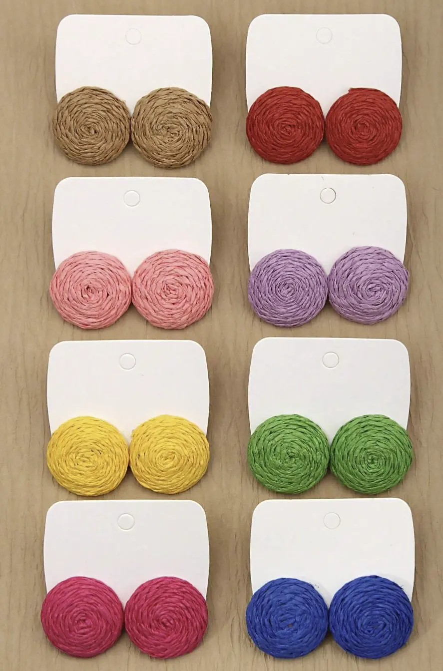 1 Pair Handmade Raffia Braided Round Shaped Multicolored Stud Earrings 1