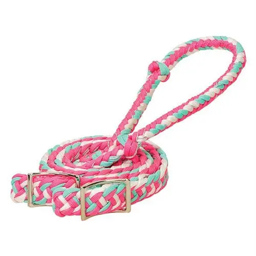 Braided Nylon Barrel Reins, Pink/White/Mint 1