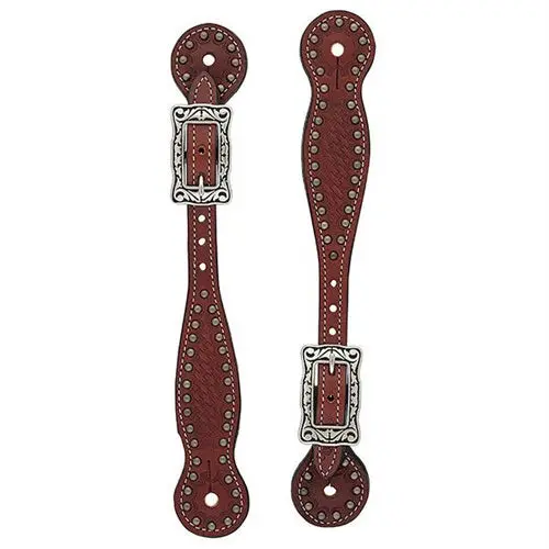 Basketweave Bridle Leather Spur Straps, Thin, Chestnut 1