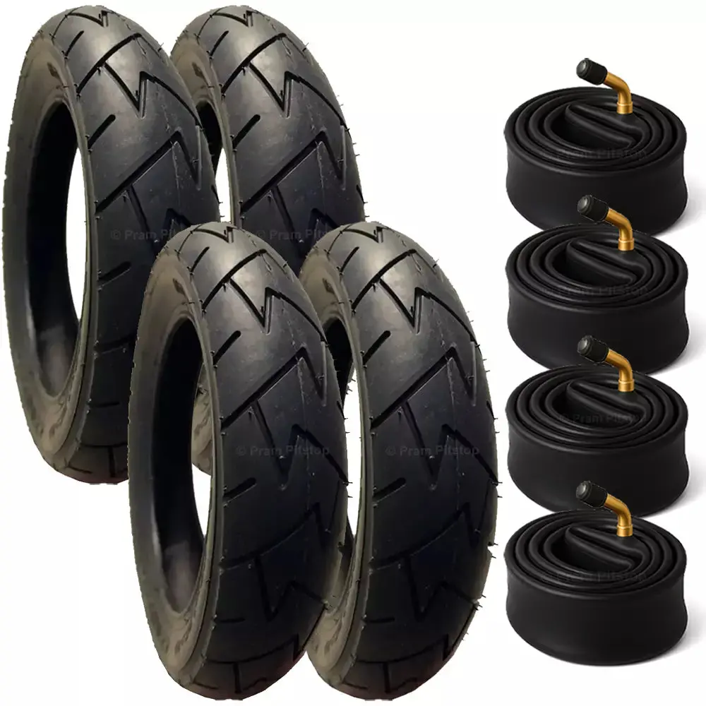 4 Pack - 10 X 1.75 X 2 Pram Tyres (Premium Brand: Mitas) Plus 4 X Inner Tubes (With 90 Degree Valve) 1