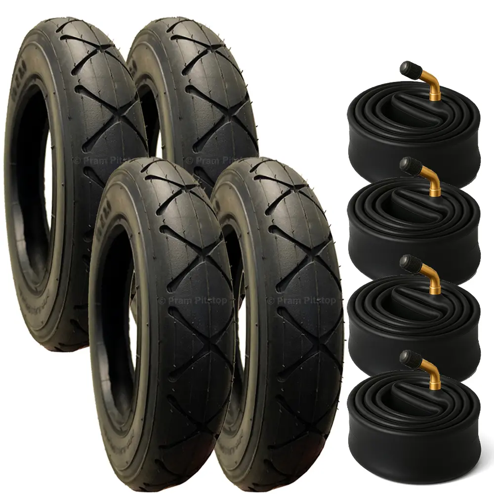 4 Pack - 10 X 2 Pram Tyres - Plus 4 X Inner Tubes (With 90 Degree Valves) 1