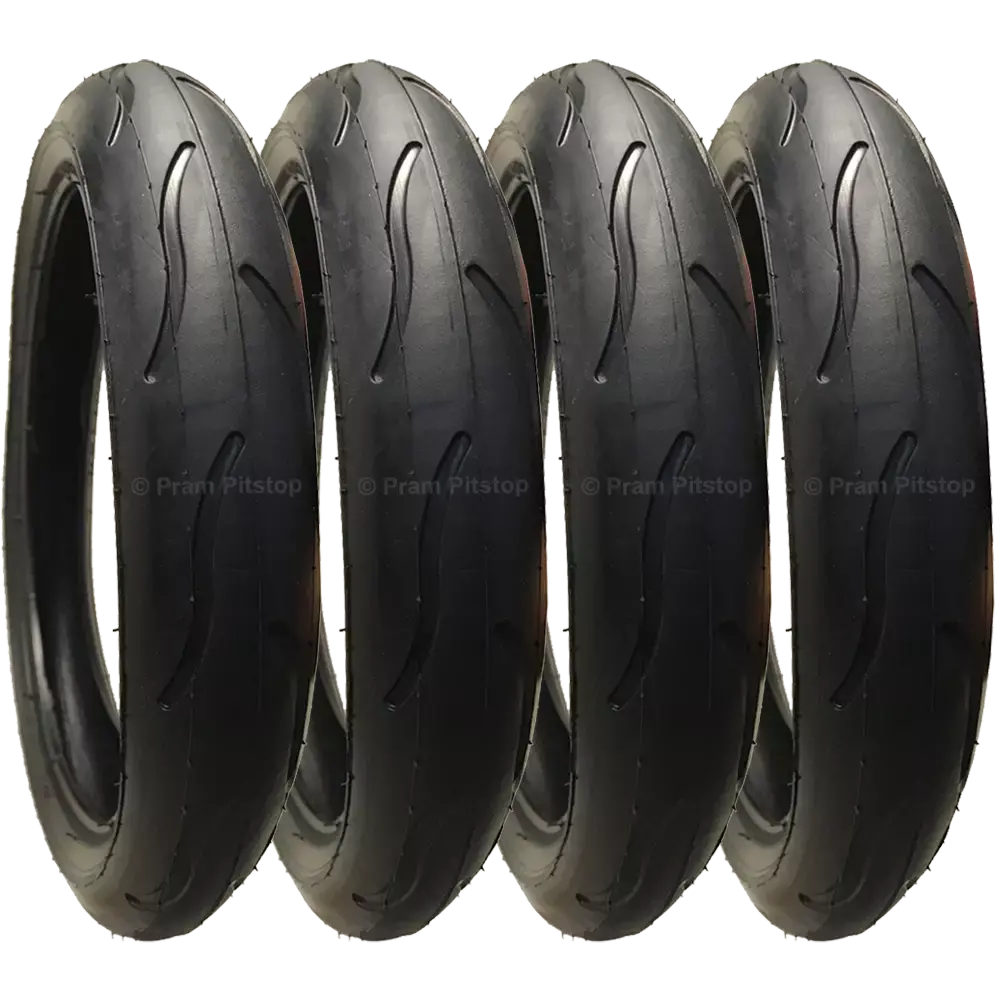 4 Pack - 300 X 55 Pram Tyres (Low Profile) Black. Fast Rolling & Long Lasting 1