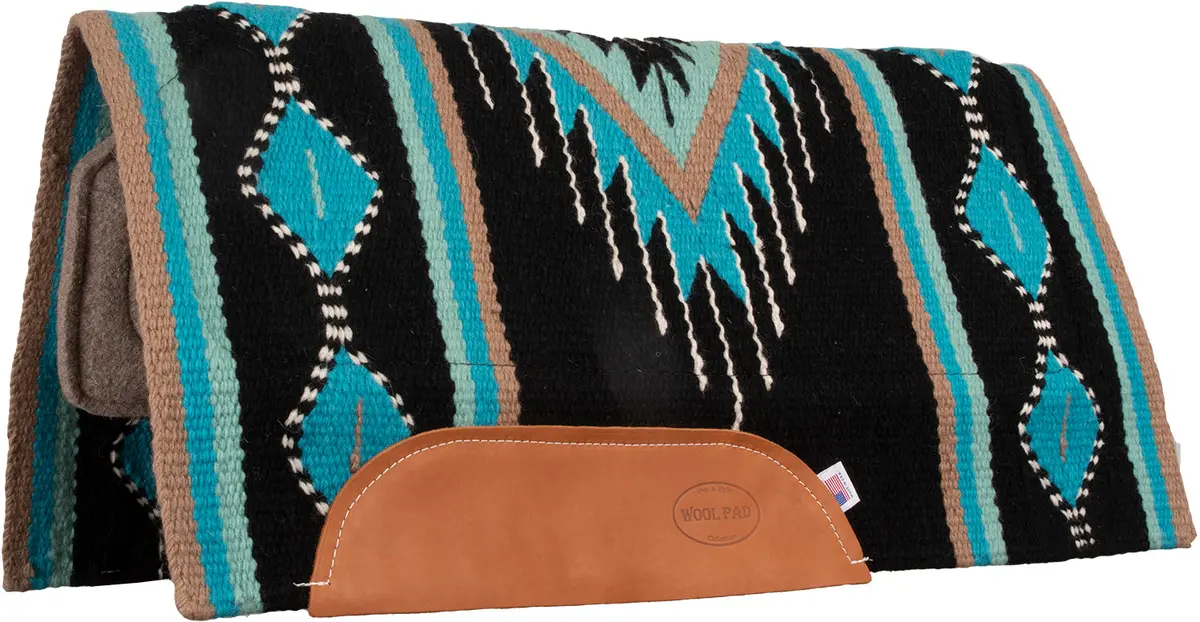 Del Rio Wool Felt Bottom Saddle Pad 36" X 34" - Black-/Turq 1