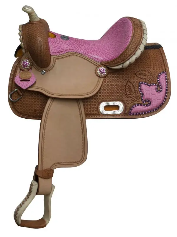 13" Double T Barrel Style Saddle With Alligator Print Seat And Accents 1