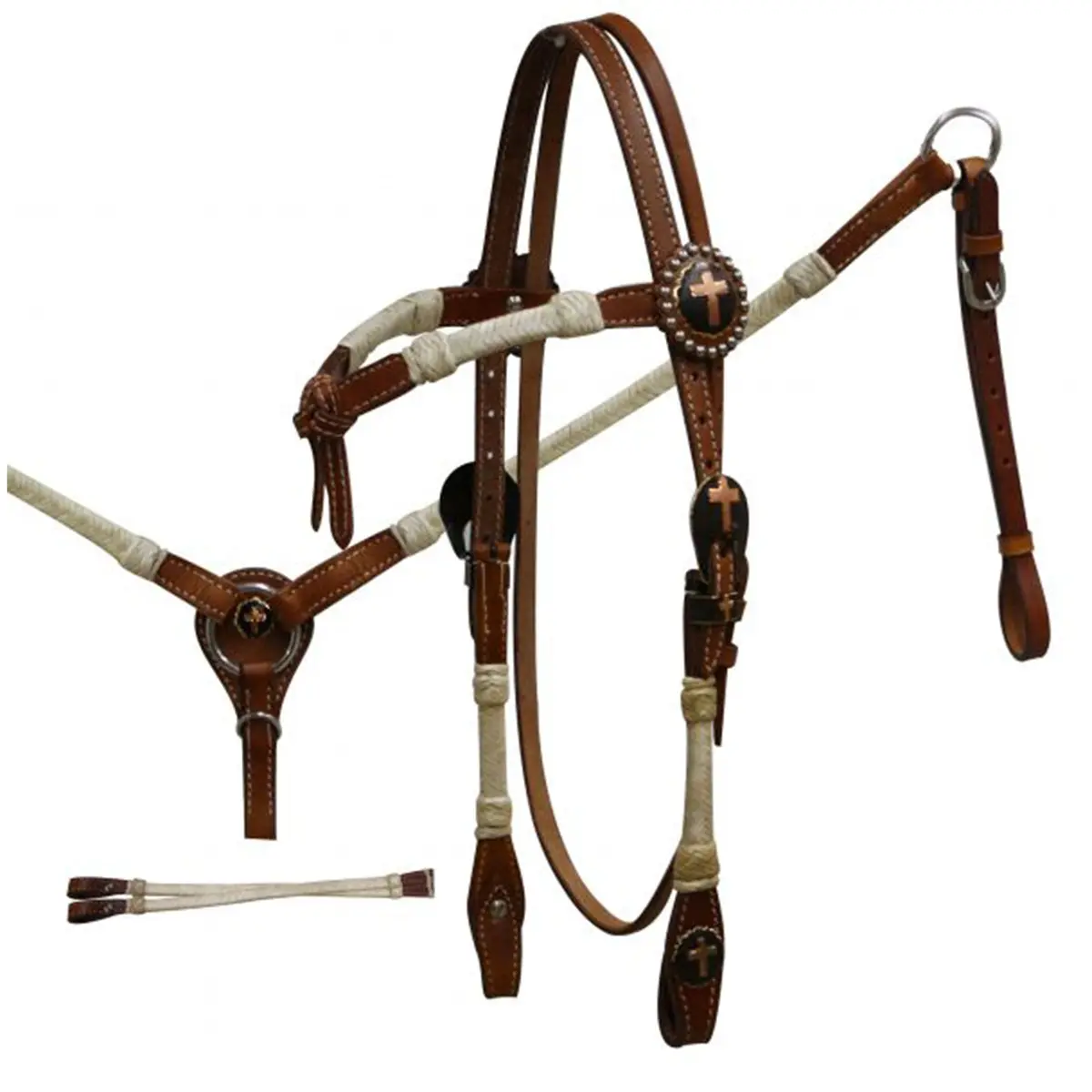 Showman Double Stitched Leather Rawhide Braided Futurity Knot Headstall And Breastcollar Set 1
