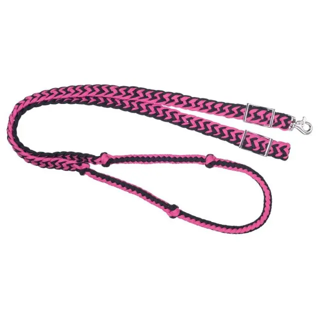 Tough1 Deluxe Knotted Cord Roping Reins - Pink/Black 1