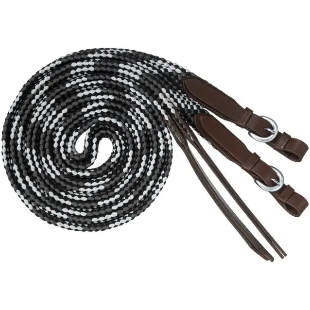 Tough1 Flat Braided Split Reins - Black/Grey/White 1