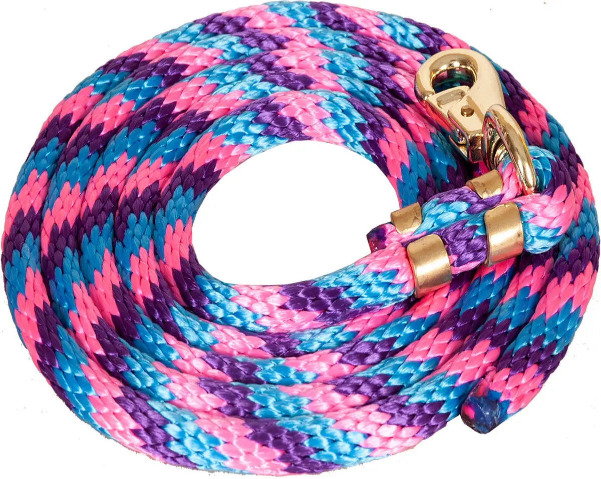 Poly Lead Rope 5/8"X 8 Bolt Snap -  Turq/Hot Pink/ Purple 1