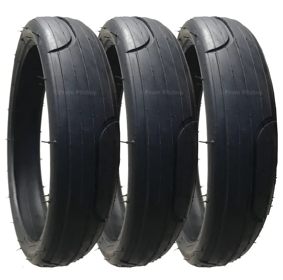 3 Pack - 60 X 230 Pram Tyres (Low Profile) Black. 'Speed' Style Tread 1