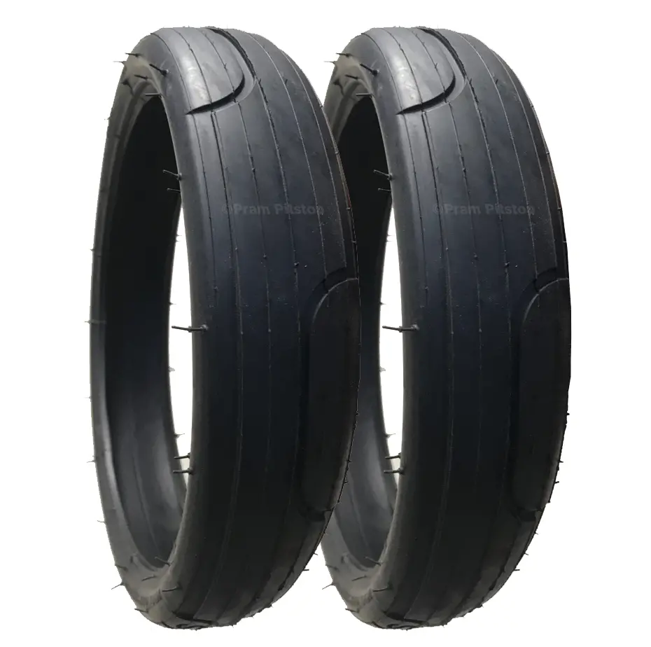 2 Pack - 60 X 230 Pram Tyres (Low Profile) Black. 'Speed' Style Tread 1
