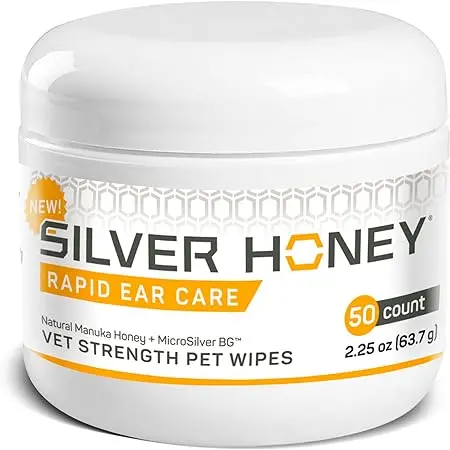 Absorbine Silver Honey Rapid Ear Care Vet Strength Pet Wipes, 50Ct, Manuka Honey & Microsilver Bg 1