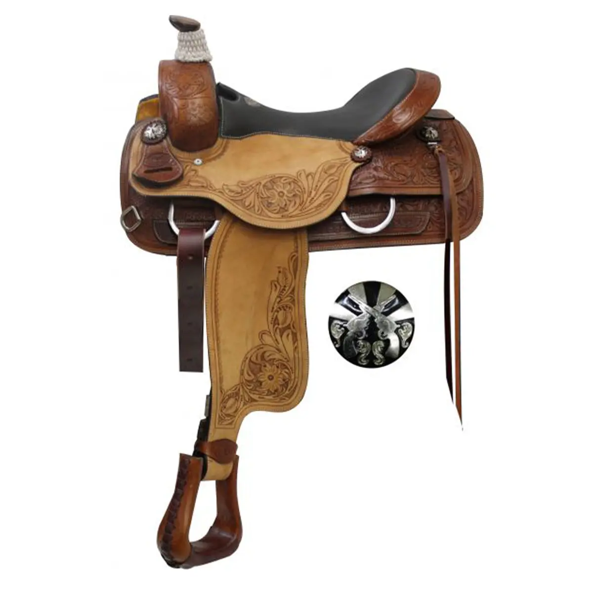 Double T Roper Style Saddle With Cross Gun Conchos - 17 Inch 1