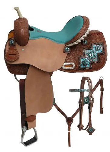 15" Double T Arctic Aztec Print Barrel Style Saddle Set 1