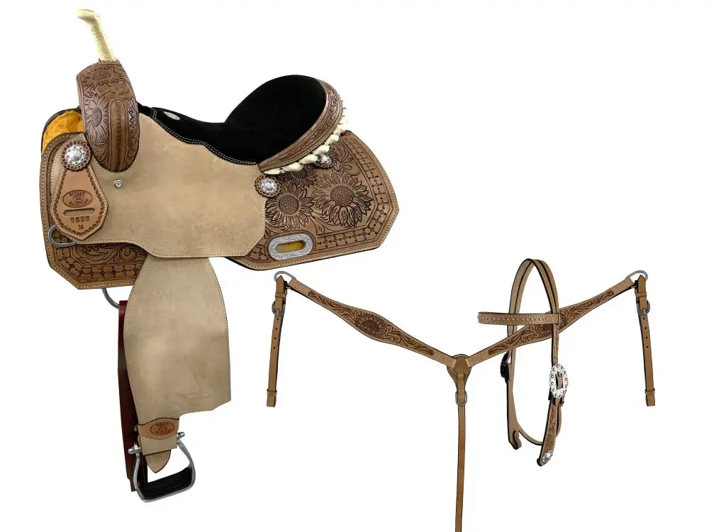 15" Circle S Barrel Saddle Set With Sunflower Tooling 1