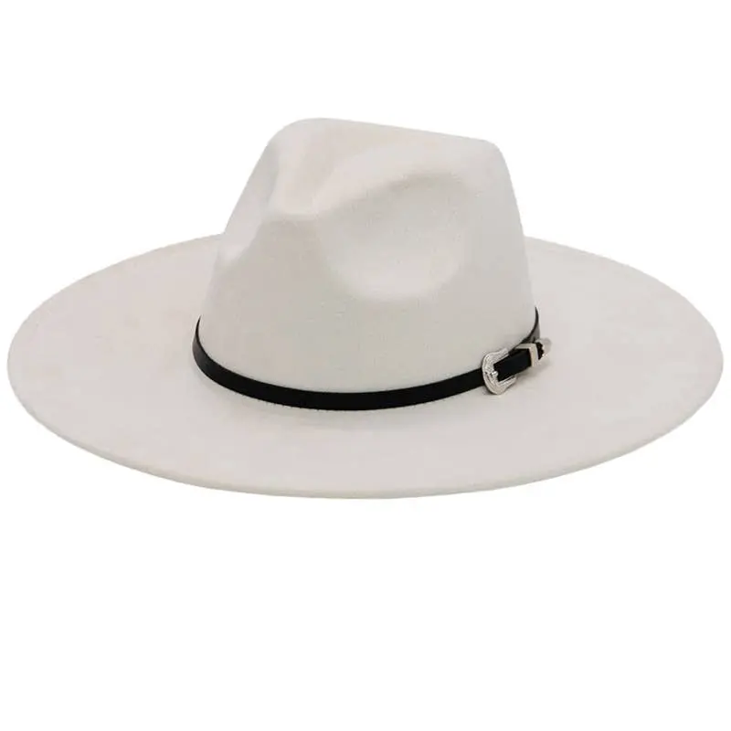 Western Buckle Belt Faux Nubuck Suede Wide Rancher Hat-Beige 1