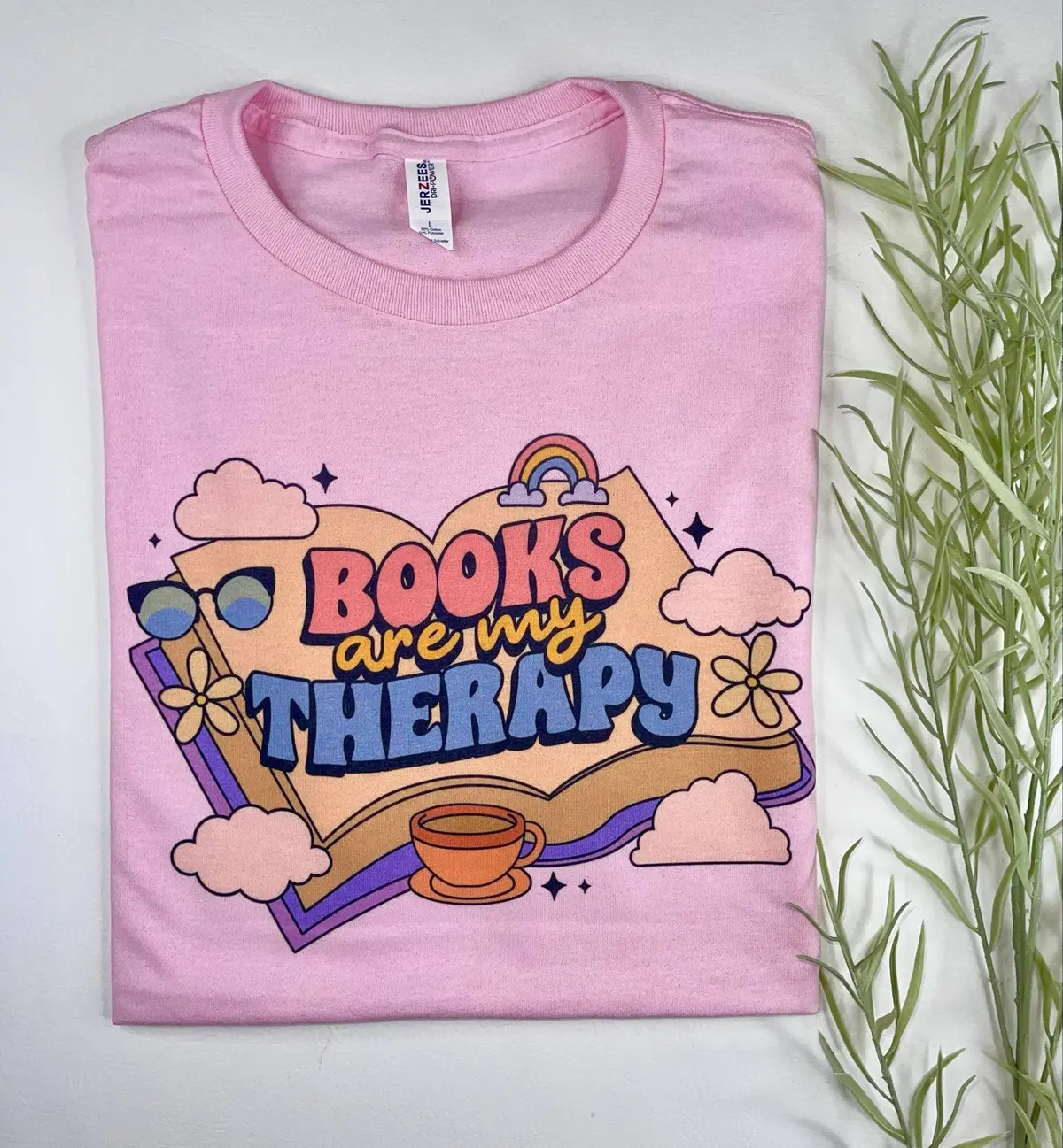 Books Are My Therapy (T-Shirt) Pink 1