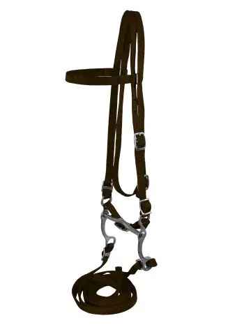 Pony Size Nylon Headstall With Bit And Reins - Brown 1