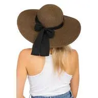 Mixed Grain Straw Satin Ribbon Wide Floppy Sun Hat-Brown/Black 2