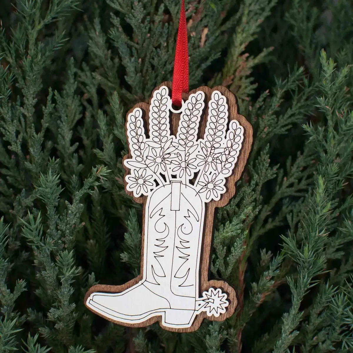 Cowboy Boot With Bluebonnets Christmas Ornament 1