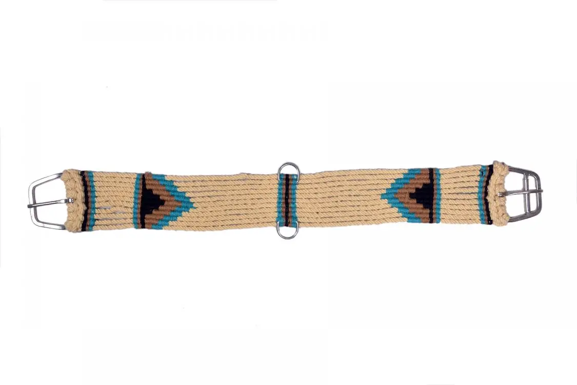 Showman® Cotten Blend Tan Straight String Girth With Ss Roller Buckle With Southwest Design. 1