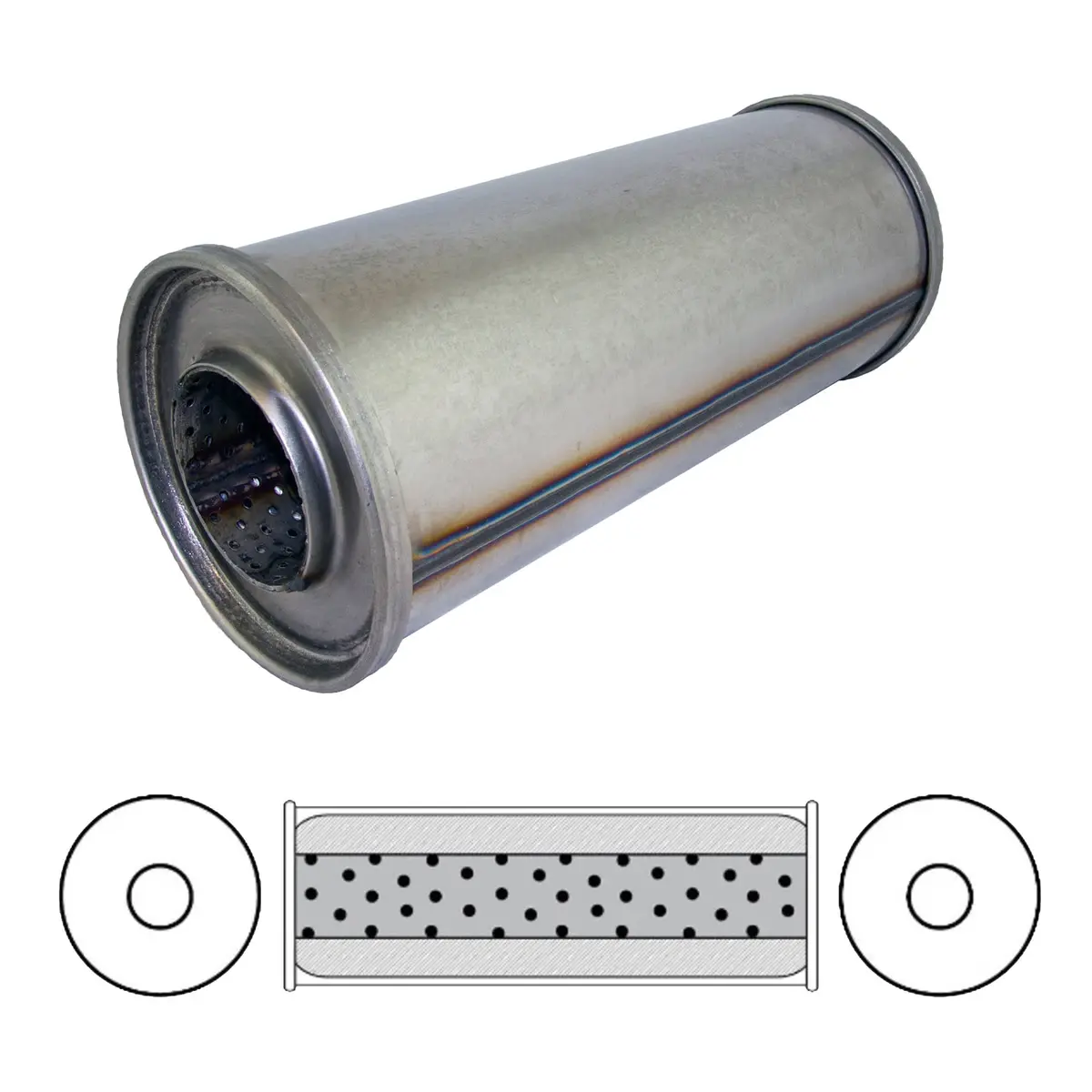 Redback Resonator 2.5" Inlet 5" Round, 12" Long Megaflow 2