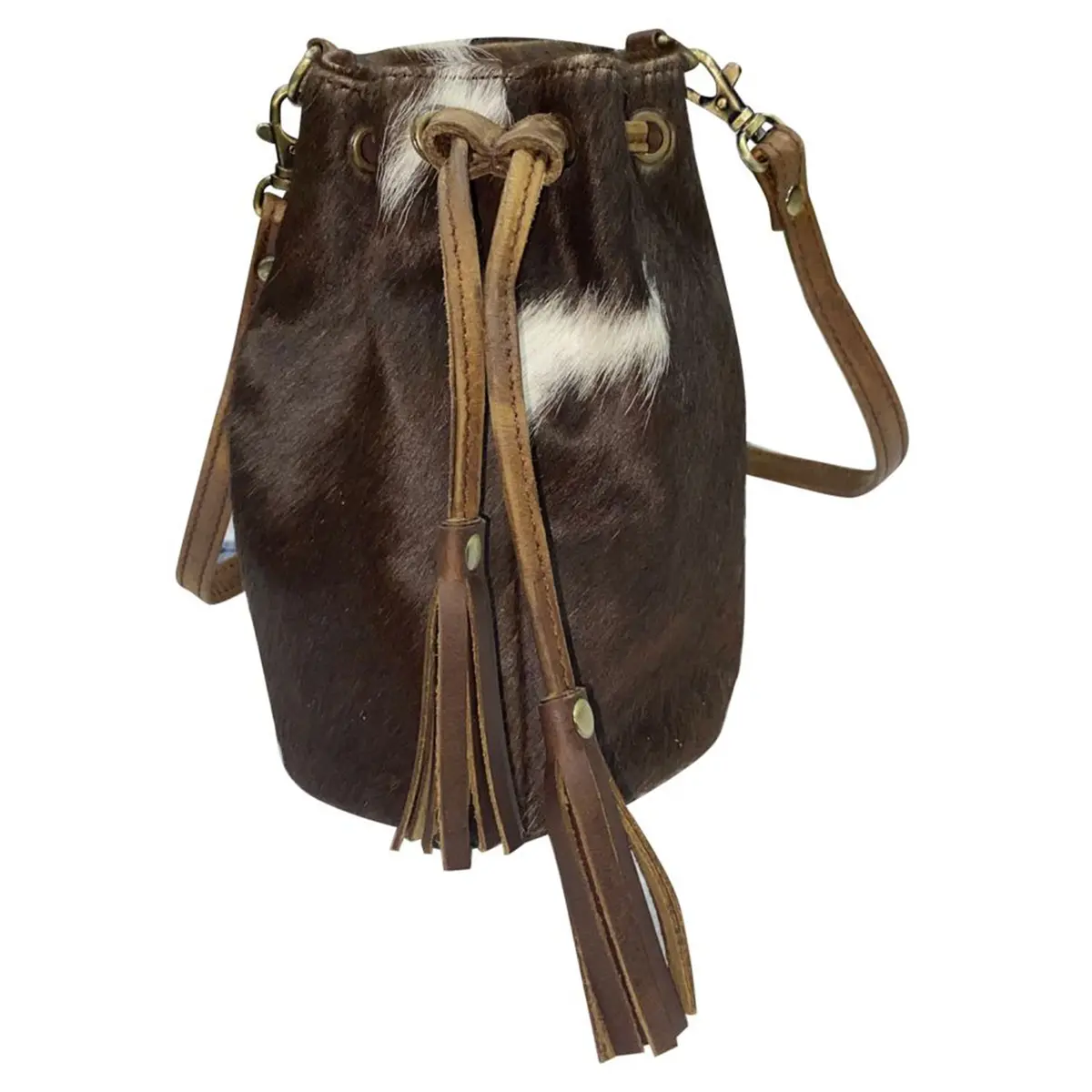 Showman Small Hair On Cowhide Leather Bucket Bag 1