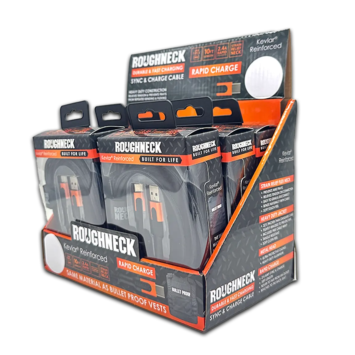 Roughneck Soft Cloth Usb - Usb-C Cable 10Ft 2.4 Amp 1