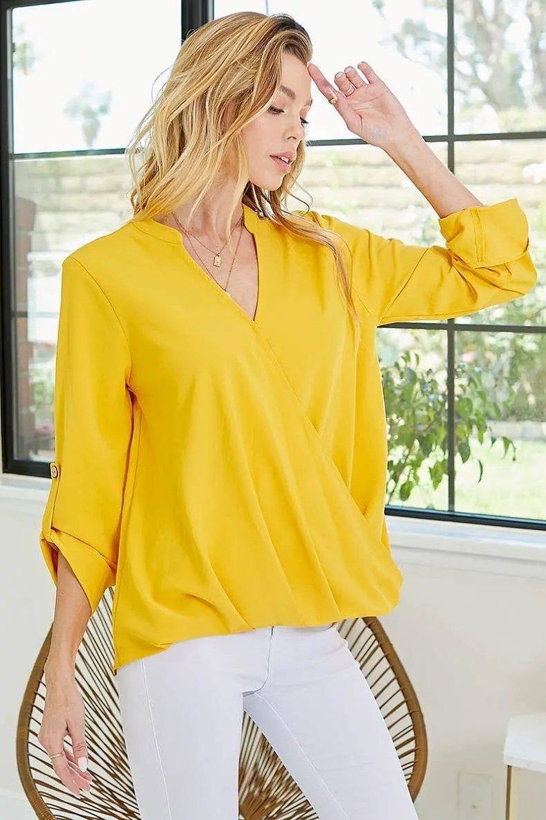 Sp4732t-24926 - Women Solid Wrap Crossover Blouse 1