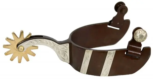 Showman Men's Size Antique Brown Spur With Engraved Silver Bar Design 1