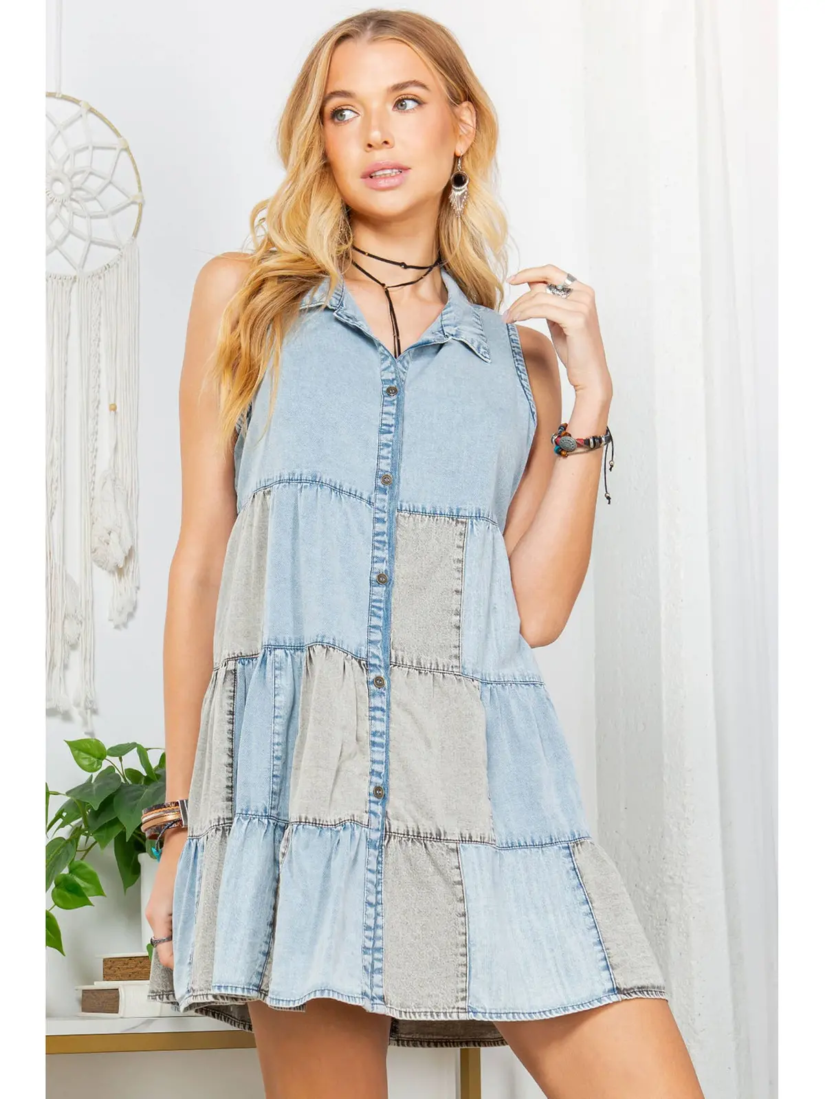 Groovy Blues: Tiered Denim Patchwork Shirt Top 1