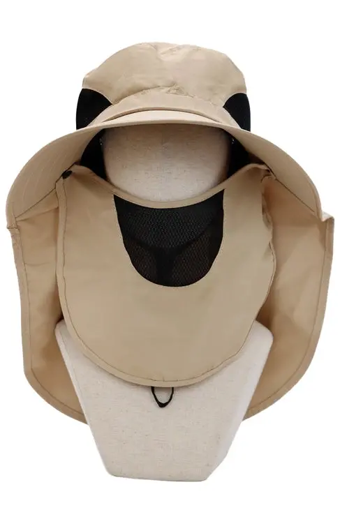 Dark Neutral Wide Brim Poly Fabric Mesh Sun Visor/Beige 1