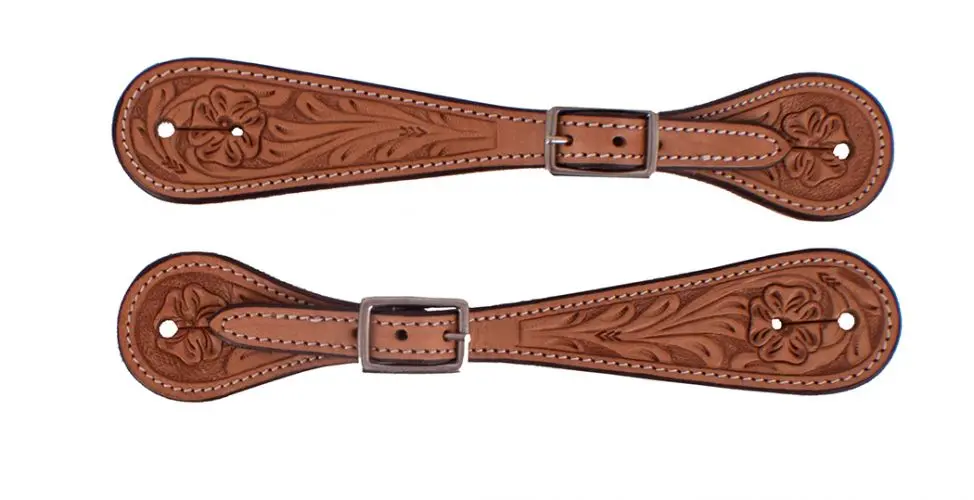 Showman ® Men's Argentina Cow Leather Spur Straps With Floral Tooling. 1