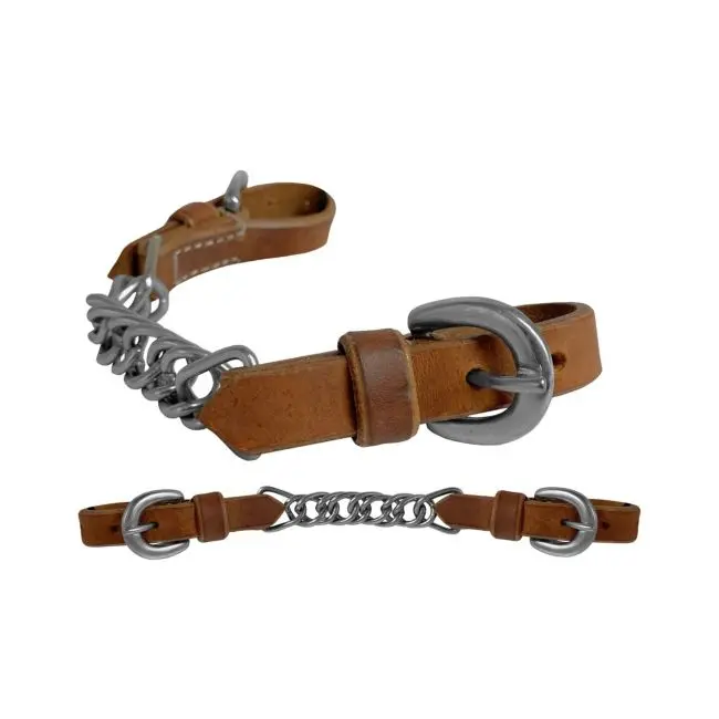 Showman Argentina Cow Leather Flat Link Curb - 4 1/4" Chain 1