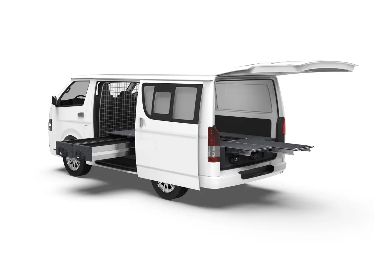 Toyota Hiace (2005-2019) Full Van 4Wd Interiors Fixed Floor Side Drawers & Dual Roller Floor Rear Drawers Van 1