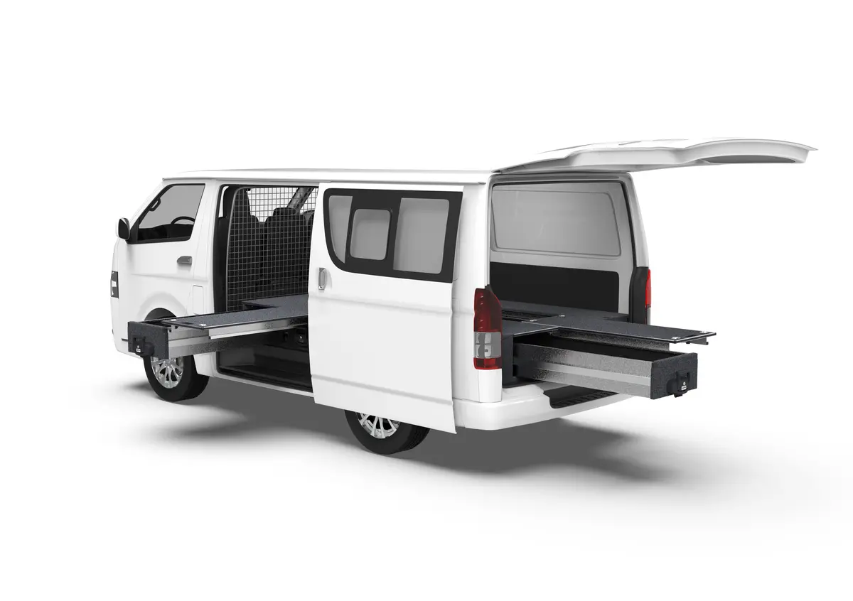 Toyota Hiace (2005-2019) Full Van 4Wd Interiors Single Roller Floor Side Drawers & Single Roller Floor Rear Drawers Van 1