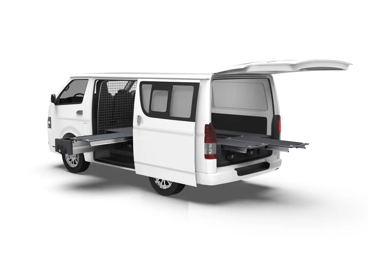 Toyota Hiace (2005-2019) Full Van 4Wd Interiors Single Roller Floor Side Drawers & Dual Roller Floor Rear Drawers Van 1