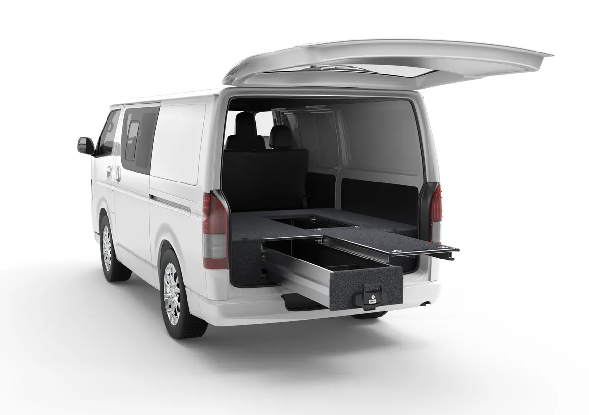 Toyota Hiace (2005-2019) Rear Access 4Wd Interiors Single Roller Floor Drawers Van 1