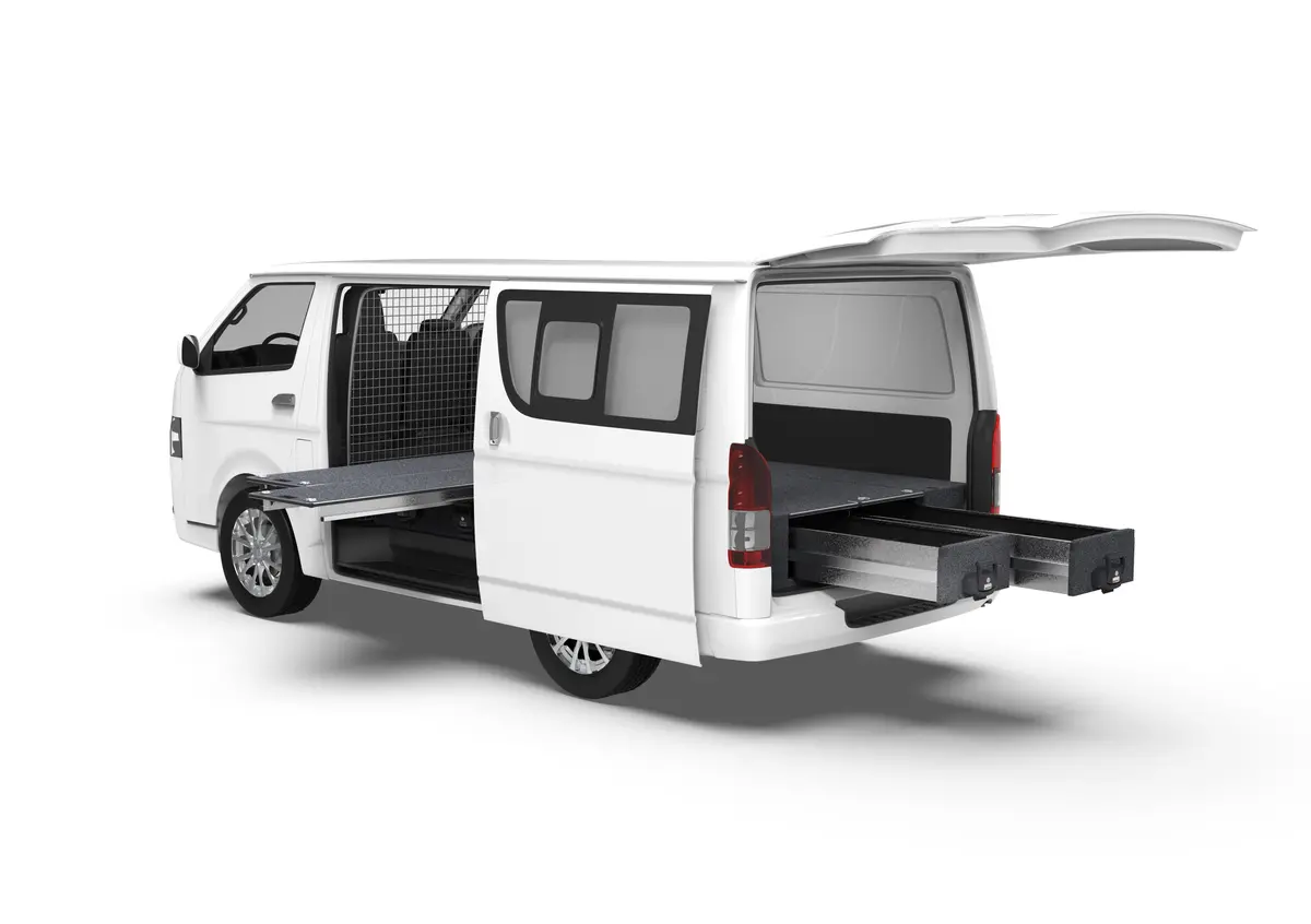 Toyota Hiace (2005-2019) Full Van 4Wd Interiors Dual Roller Floor Side Drawers & Fixed Floor Rear Drawers Van 1