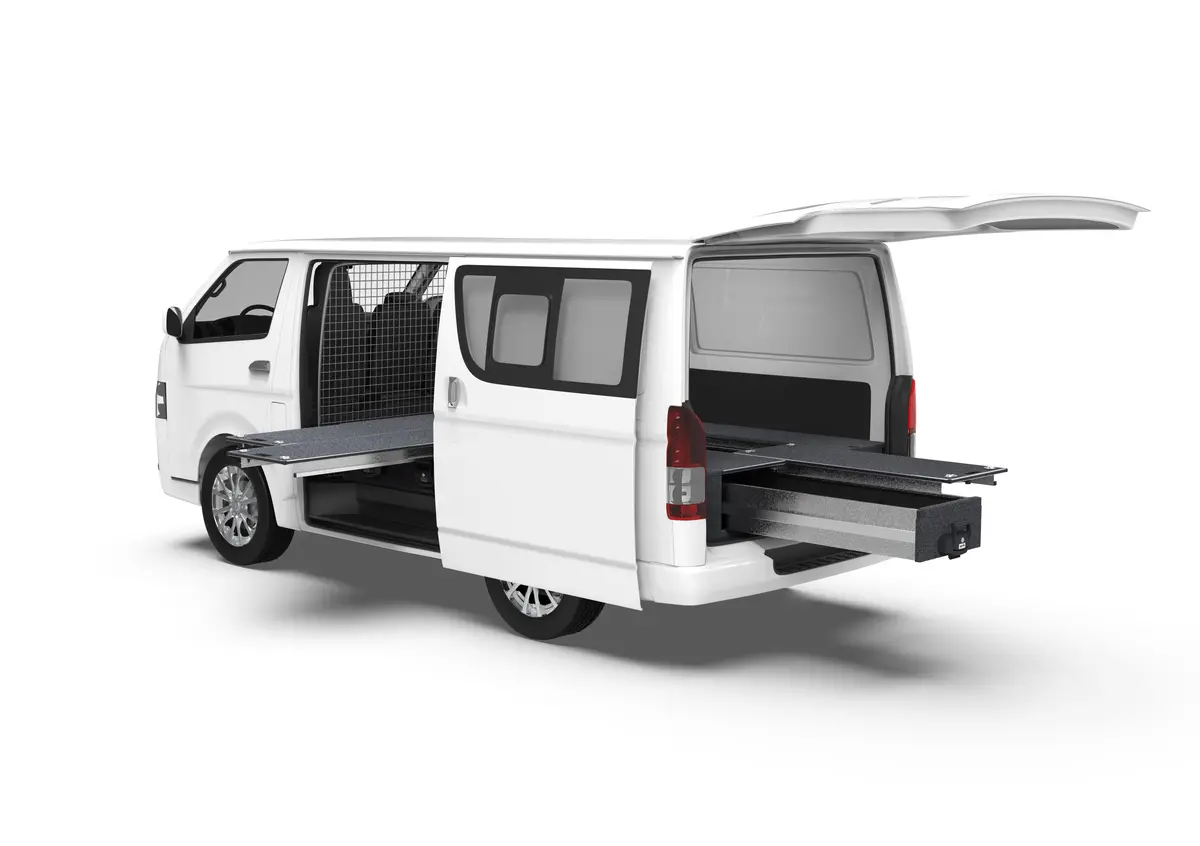 Toyota Hiace (2005-2019) Full Van 4Wd Interiors Dual Roller Floor Side Drawers & Single Roller Floor Rear Drawers Van 1