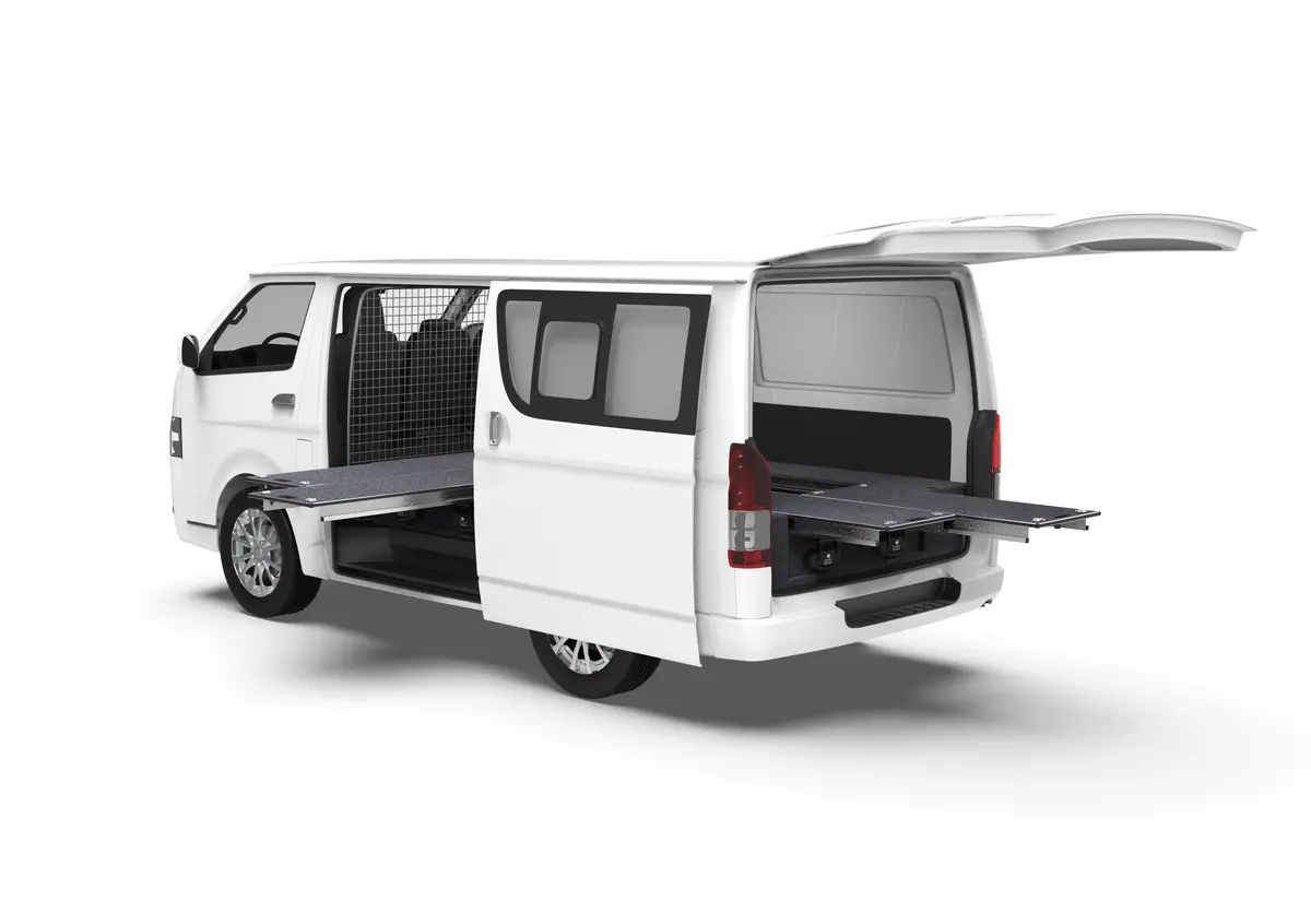 Toyota Hiace (2005-2019) Full Van 4Wd Interiors Dual Roller Floor Side Drawers & Dual Roller Floor Rear Drawers Van 1