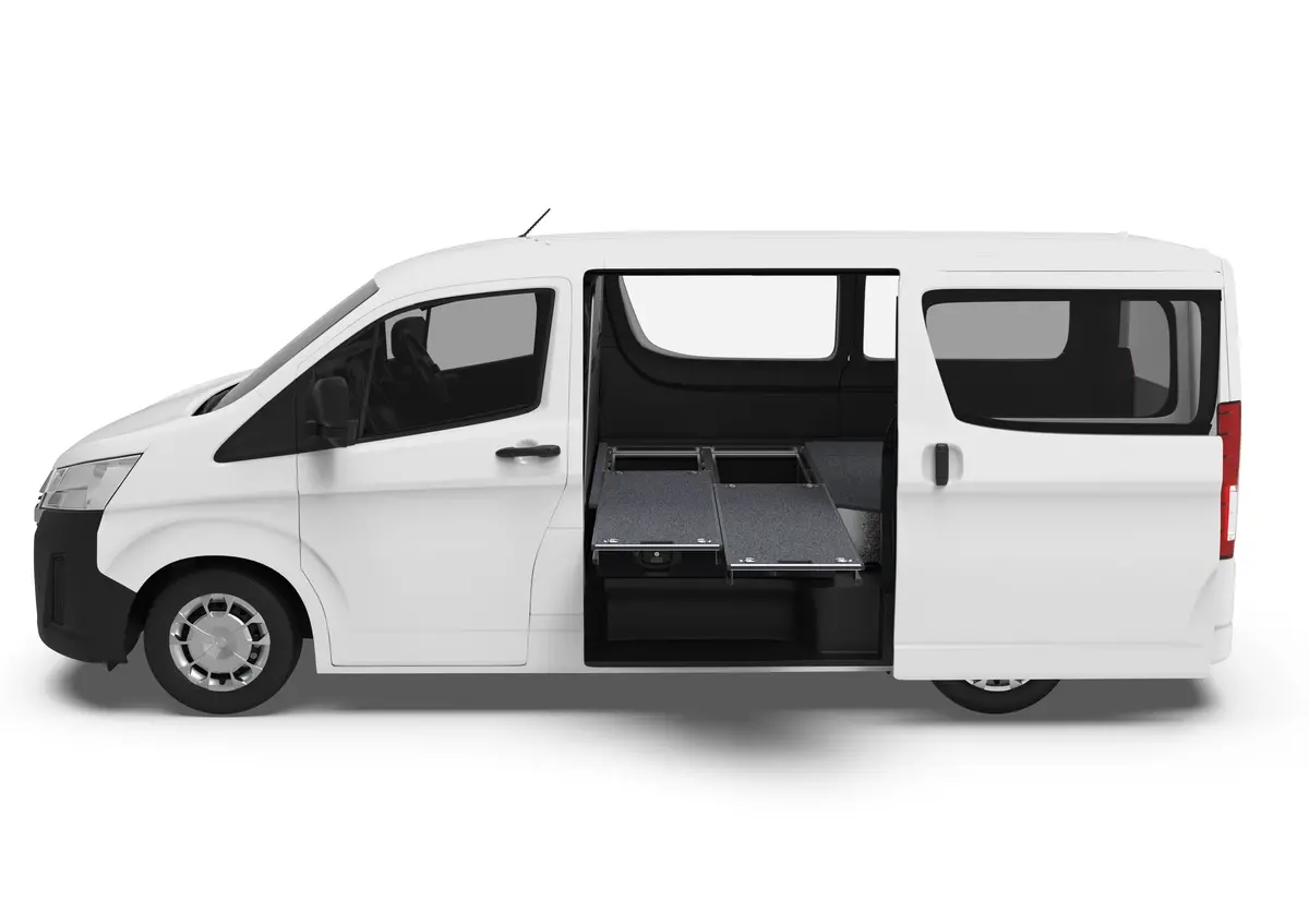Toyota Hiace (2005-2025) Side Access 4Wd Interiors Dual Roller Floor Drawers Van 1
