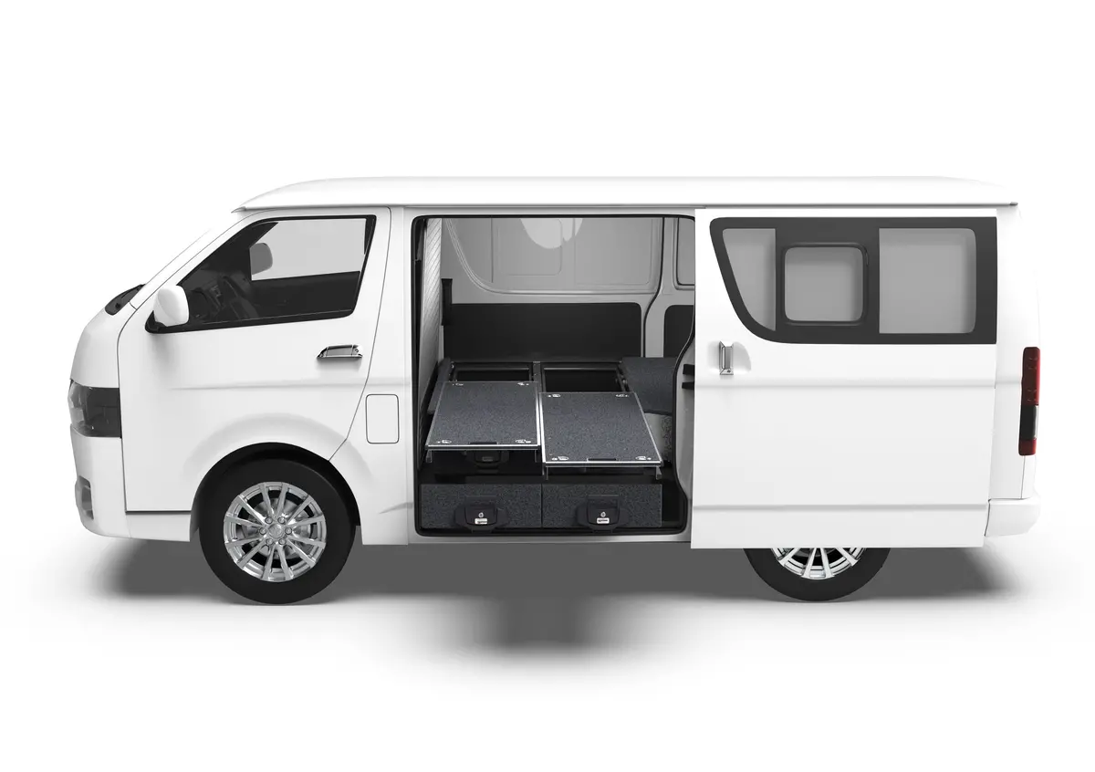 Toyota Hiace (2005-2019) Side Access 4Wd Interiors Dual Roller Floor Drawers Van 1