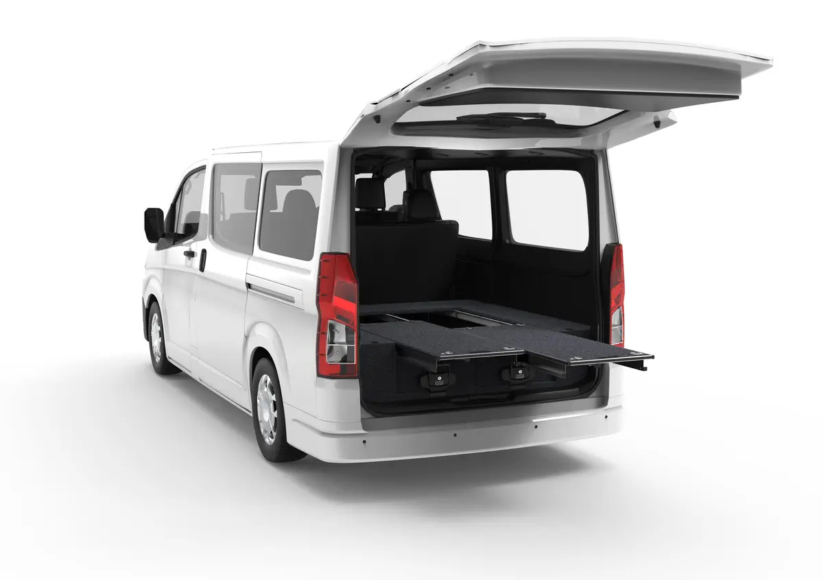 Toyota Hiace (2019-2025) Rear Access 4Wd Interiors Dual Roller Floor Drawers Van 1