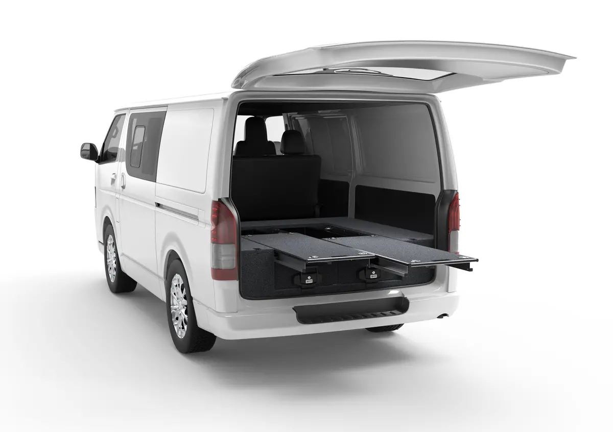 Toyota Hiace (2005-2019) Rear Access 4Wd Interiors Dual Roller Floor Drawers Van 1