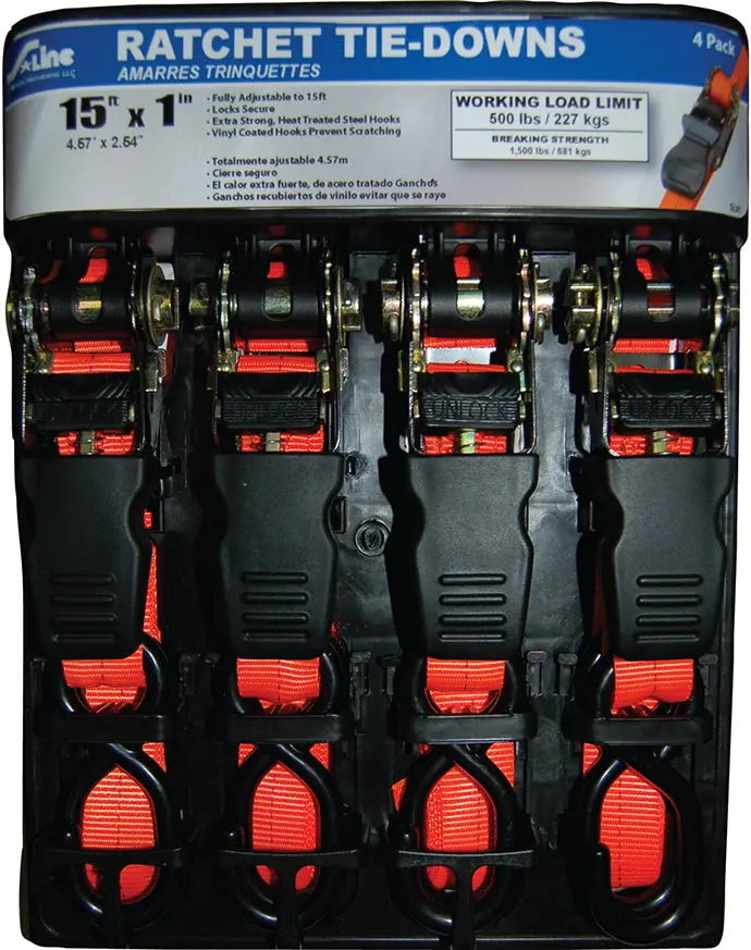 15' 500-Lb Ratchet Tie, 4-Pack 1