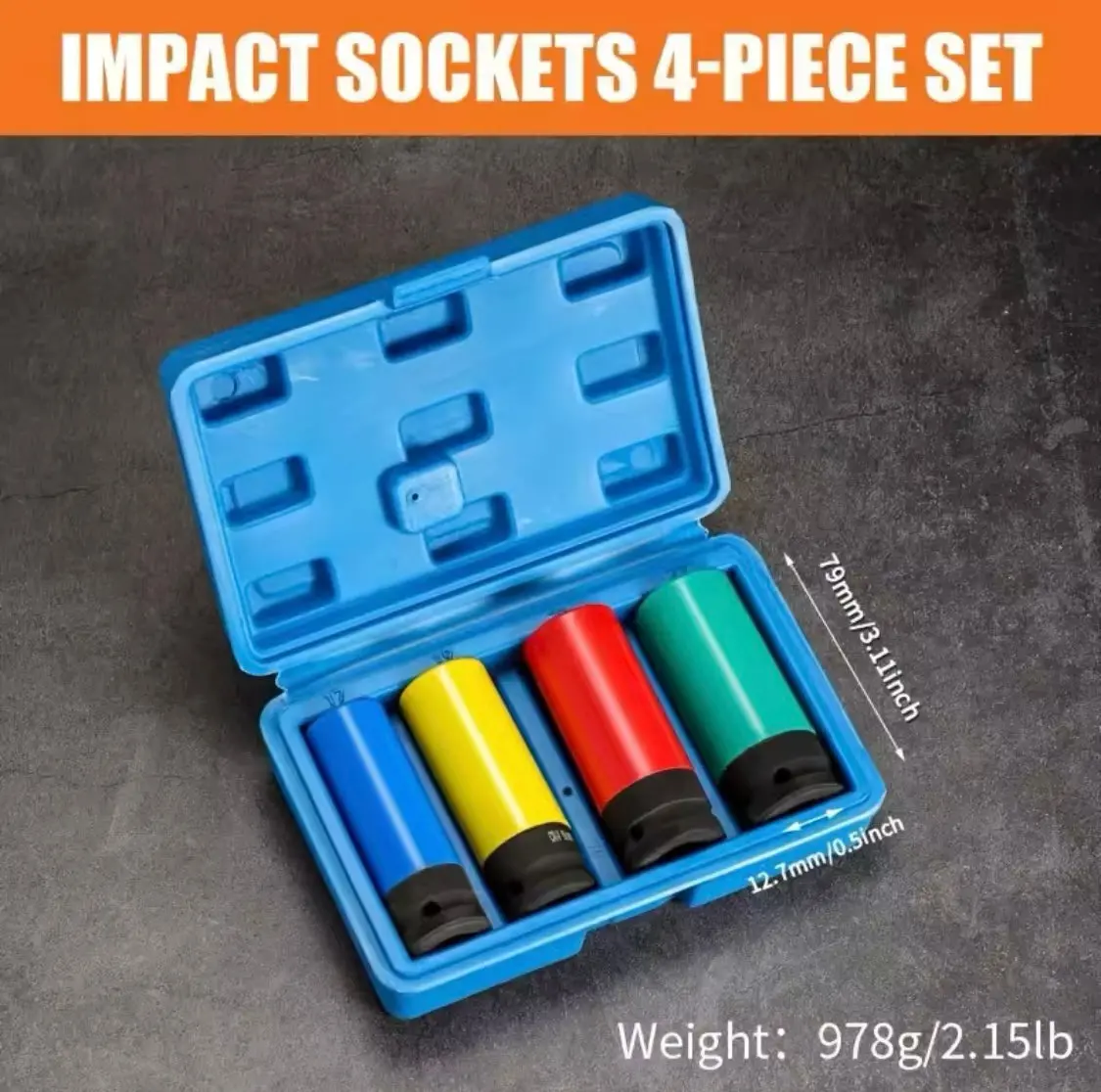 1/2 Inch Drive Wheel Protector Impact Socket Thin Wall Deep Set  17Mm, 19Mm, 21Mm, 22Mm 1