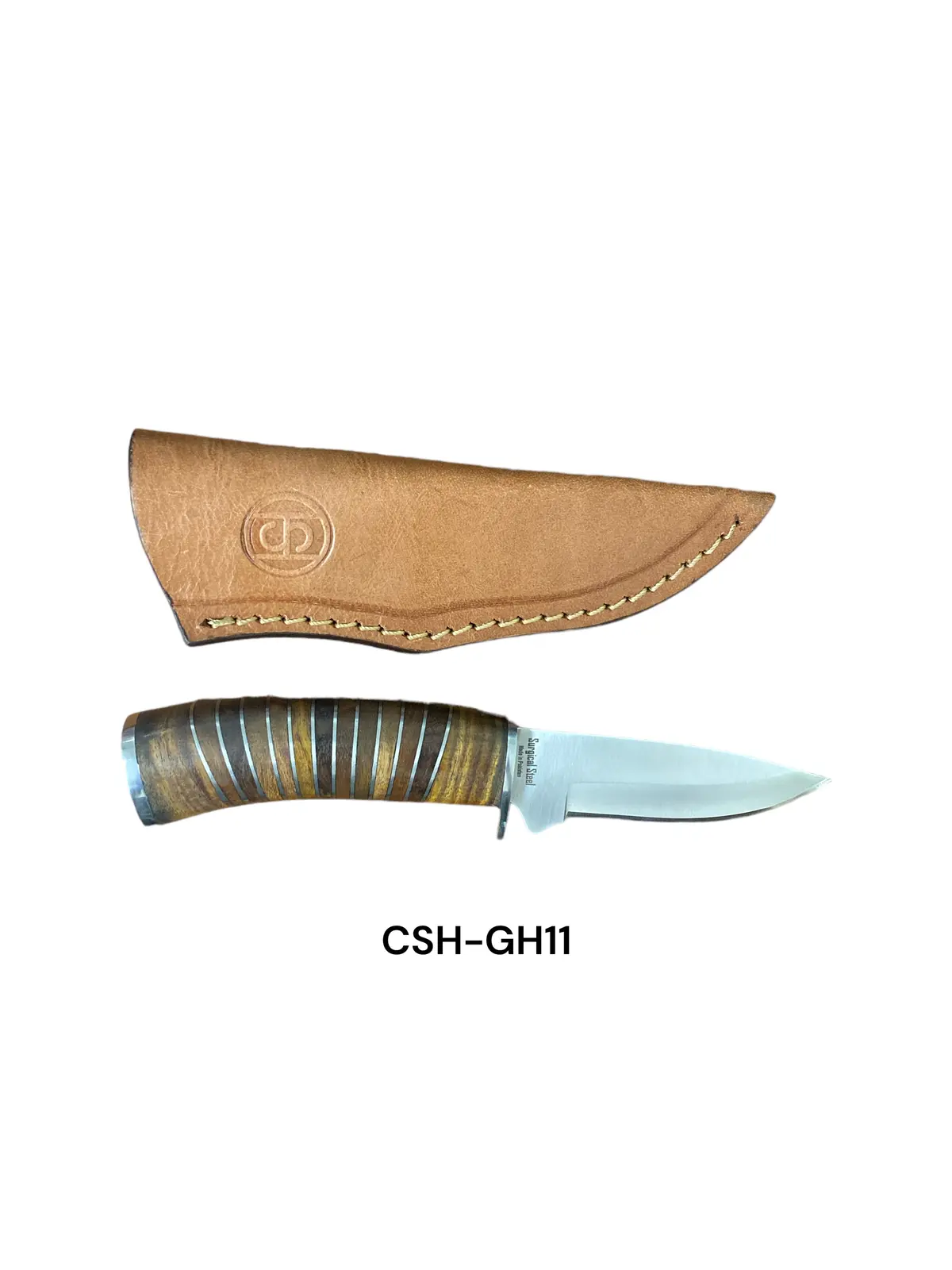 Circle Sh Knife7 3 /4" Surgical Steel Blade, Rosewood Handle Nickel Spacers, W/ Leather Sheath 1