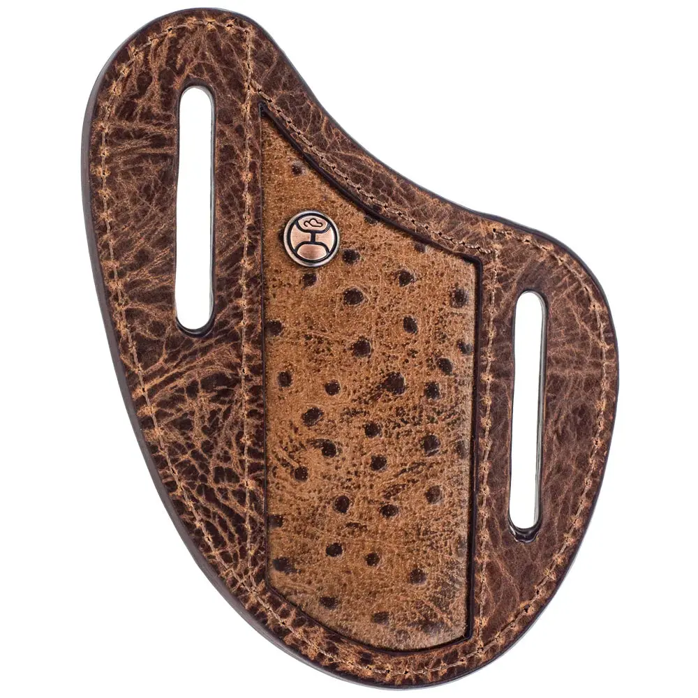 "Sawyer" Brown/Ostrich Print Pancake Knife Sheath 1