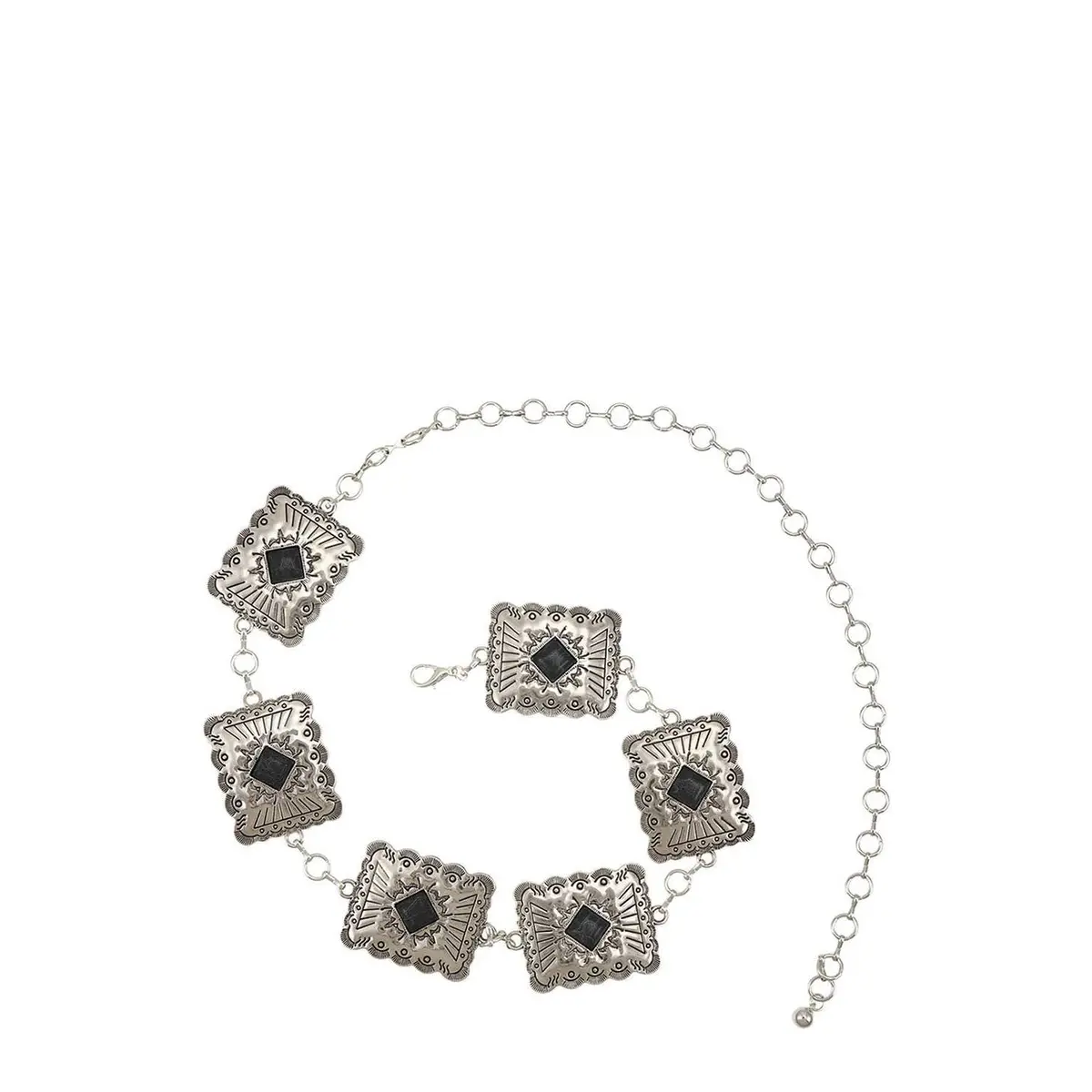 Metal Western Square Rhombus Charm Chain Belt 1